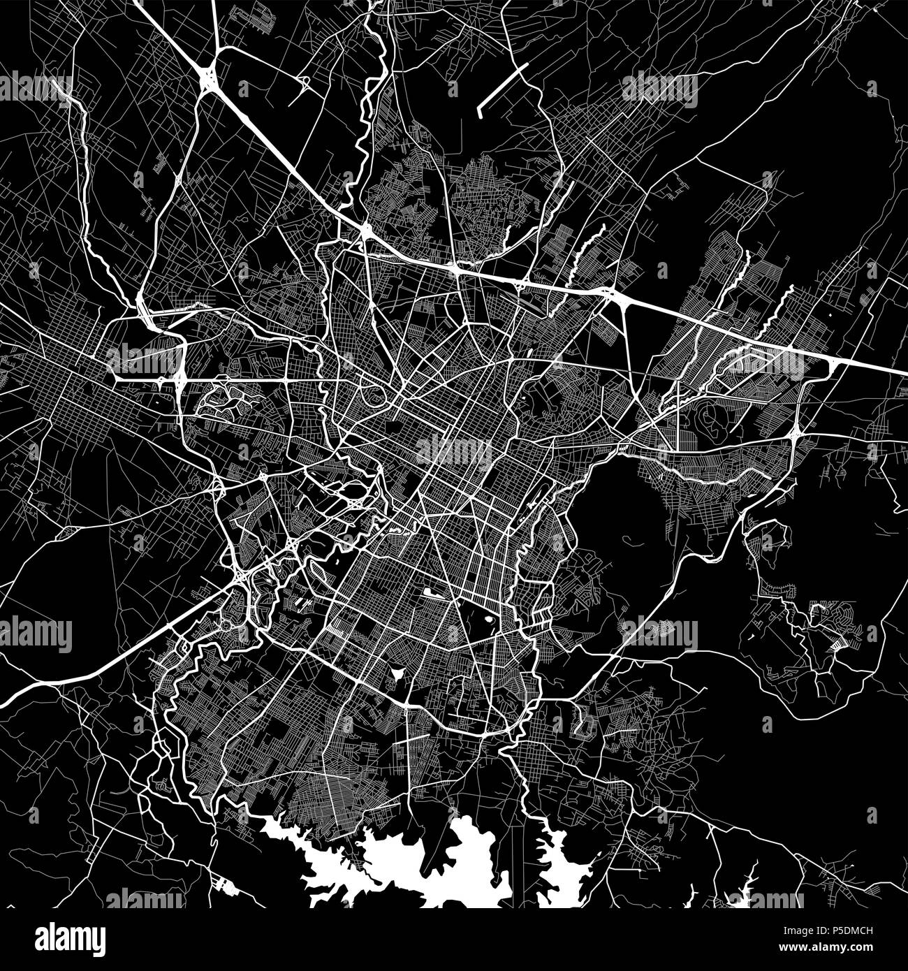 Mappa della zona di Puebla, Messico. Sfondo scuro versione per una infografica e progetti di marketing. Questa mappa di Puebla, Puebla comune, contiene tipico Foto Stock
