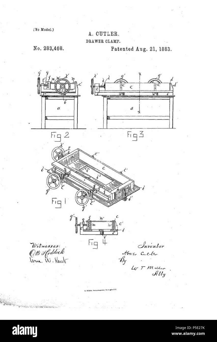 N/A. Inglese: 1883 Patent 283,468 per cassetto fascetta . 1883. A. Cutler & Figlio 43 un Cutler &AMP; Figlio03 Foto Stock