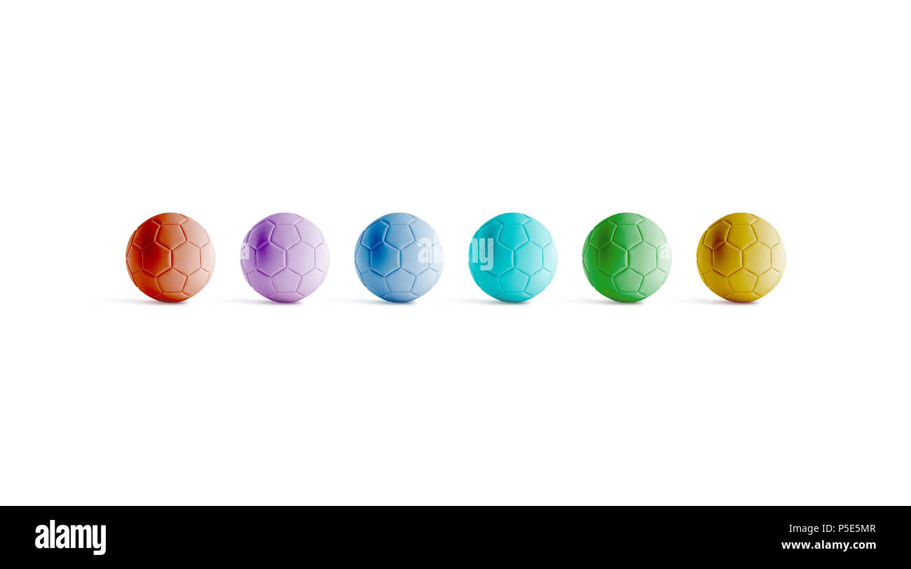 Blank varicolored soccer ball mock up, vista frontale, rendering 3d. Colorate vuote mockup calcio, isolata. Chiara sfera colorata per la riproduzione sul fie Foto Stock