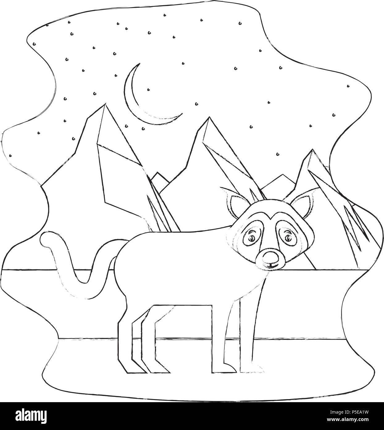 Lupo selvaggio animale con paesaggio snowly illustrazione vettoriale design Illustrazione Vettoriale