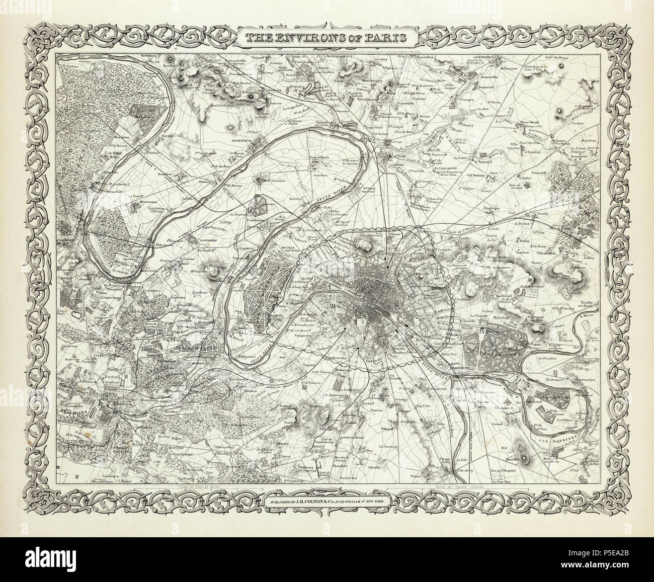Dintorni di Parigi. Pubblicato da J.H. Colton & Co. No. 172 William St. New York. Iscritti ... 1855 J.H. Colton & Co. ... New York. No. 8. Parigi mostrato senza colore. Mappa si estende da Versailles in occidente a Neuilly-sur-Marne in oriente. 1856. N/A 370 Colton, nei dintorni di Parigi, 1856 - David Rumsey Foto Stock