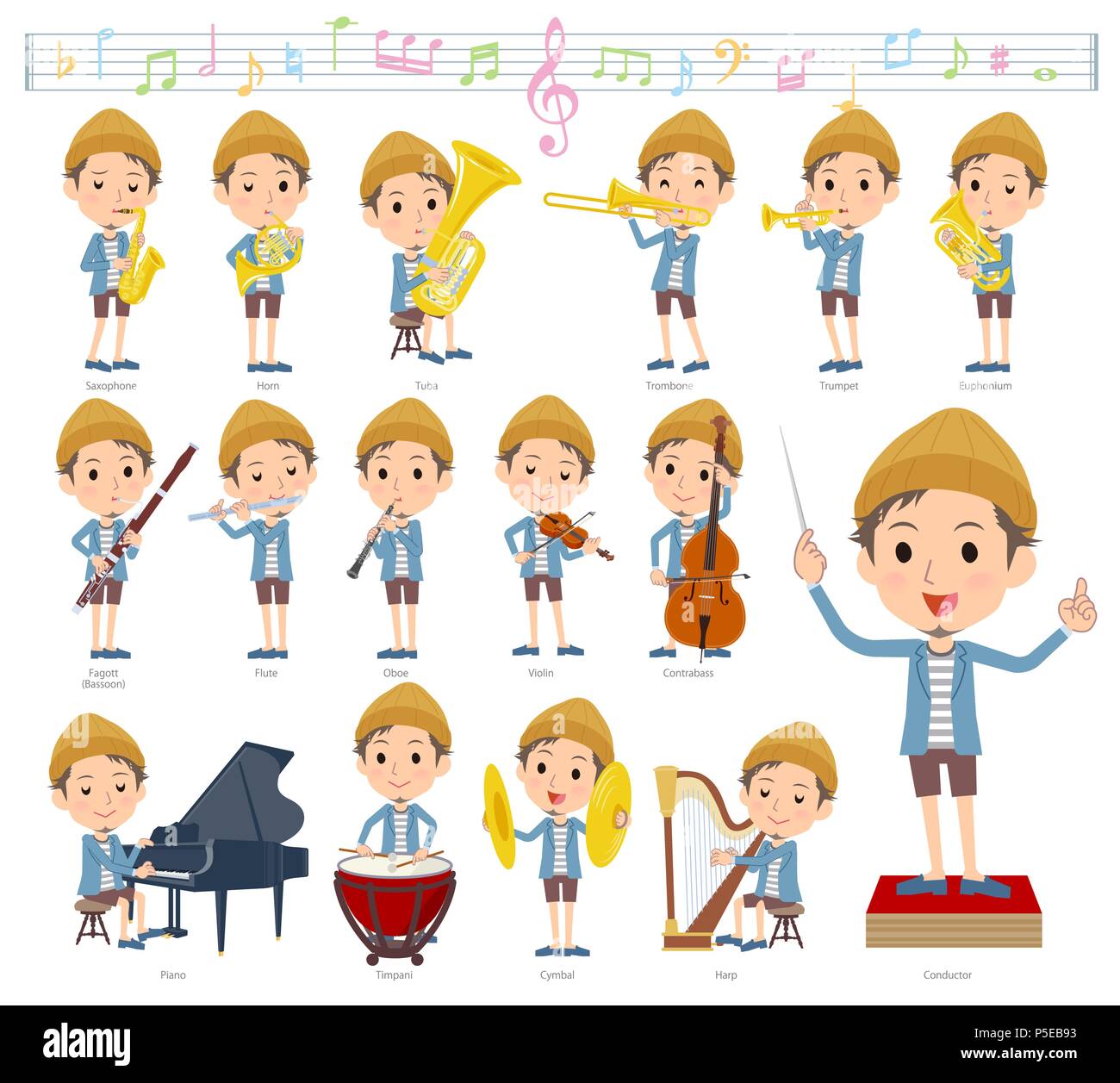 Un gruppo di uomini a spettacoli di musica classica.Ci sono le azioni da svolgere vari strumenti come gli strumenti a corda e strumenti a fiato.è il vettore Illustrazione Vettoriale