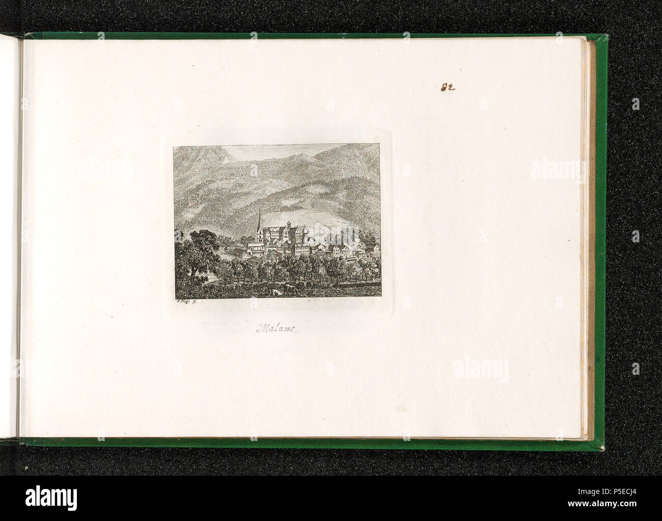 Stampe e Disegni dipartimento . [Malans Schloss Bodmar]; cento Vues Suisses remarquables par leur situazione ou par des faits historiques; [recto links unten]: F. Hegi sc.[recto unten Mitte mit Bleistift bezeichnet]: Malans[recto oben rechts mit Tinte bezeichnet]: 82; Malans, Gesamtansicht von Südwesten. Schloss Bothmar . Dal 1810 fino al 1817. Hegi, Franz 306 CH-NB - Malans - Schloss Bodmar- - Collezione Gugelmann - GS-GUGE-29-173 Foto Stock