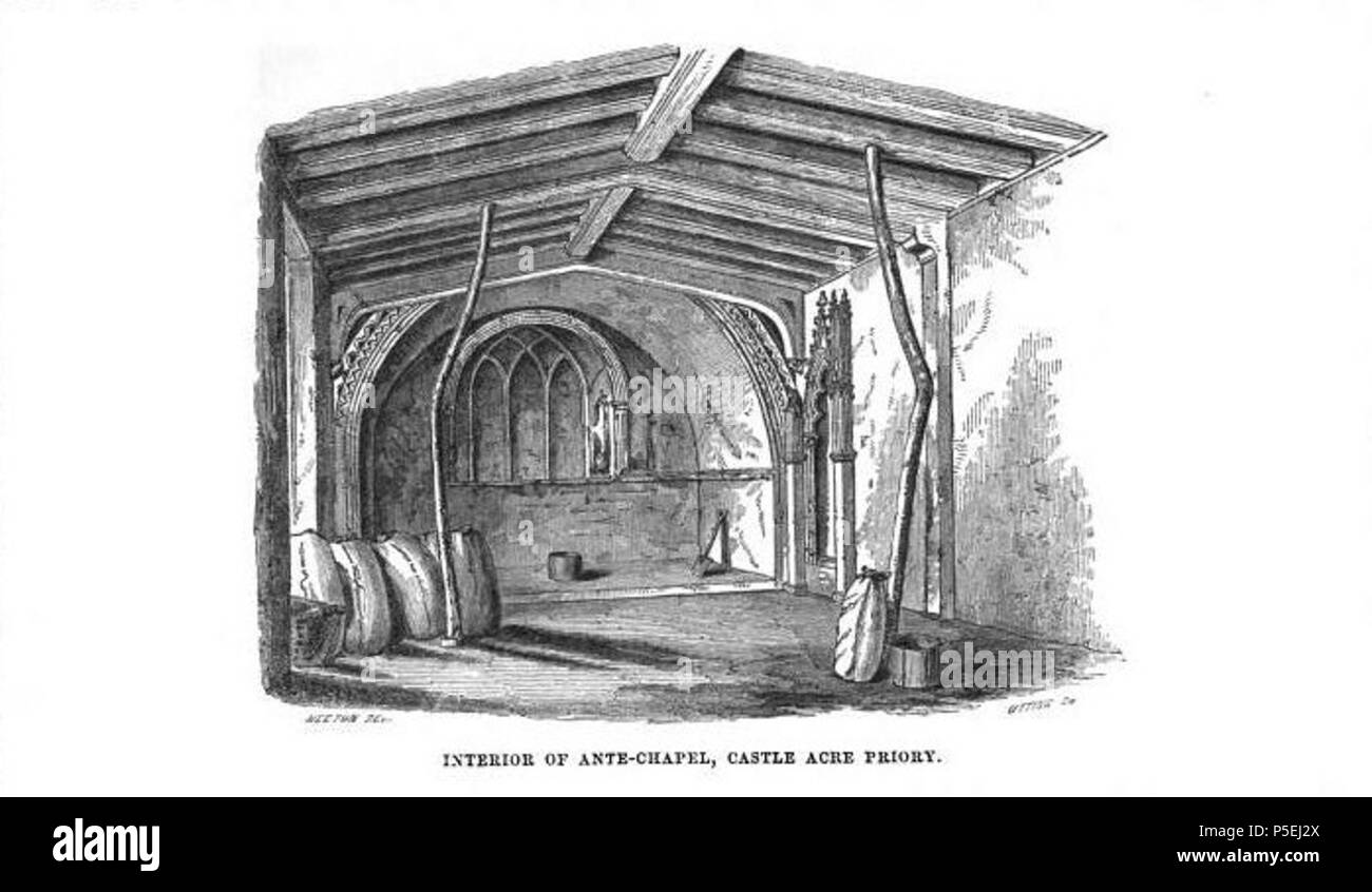 N/A. Inglese: l'ante-cappella di Castle Acre Priory, Norfolk, Inghilterra; frontespizio delle spighe tra i castelli e conventi di Norfolk (1857) da Henry Harrod. 1857. Dopo Henry Harrod 108 Ante-Chapel Castle Acre Priory Foto Stock