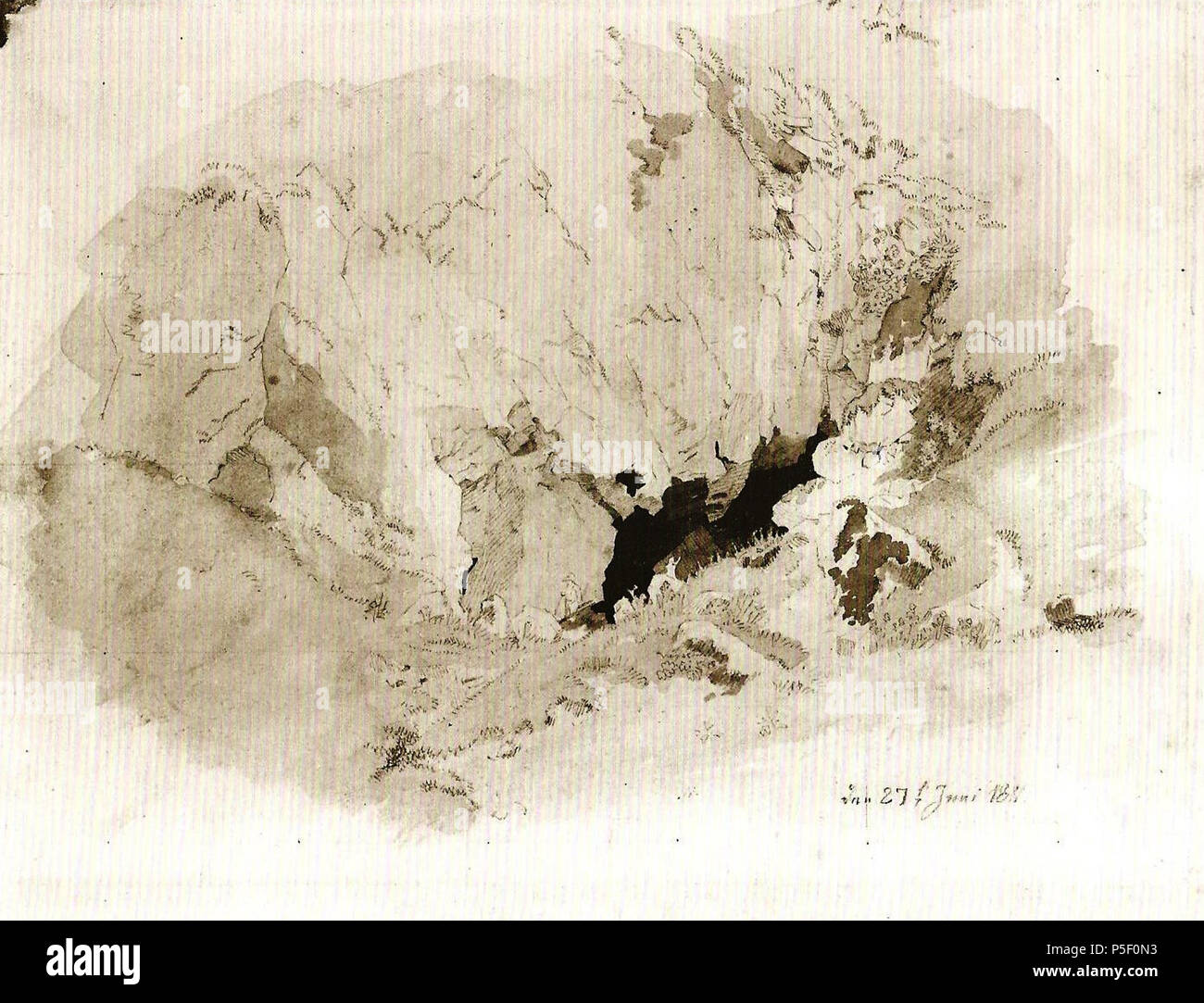 N/A. Deutsch: zur Studie "Felsenschlucht', 27. Juni 1811 . 1811. Caspar David Friedrich (1774-1840) nomi alternativi tedesco: Caspar David Friedrich Descrizione pittore tedesco, disegnatore e incisore Data di nascita e morte 5 Settembre 1774 7 maggio 1840 Luogo di nascita e morte Greifswald Dresda periodo di lavoro romanticismo posizione di lavoro Berlino, Greifswald, Rügen, Dresda (1798) Autorità di controllo : Q104884 VIAF:12145857793223021180 ISNI:0000 0001 0855 1681 ULAN:500116242 LCCN:N79059754 NLA:35104582 WorldCat 552 Felsenschlucht Foto Stock