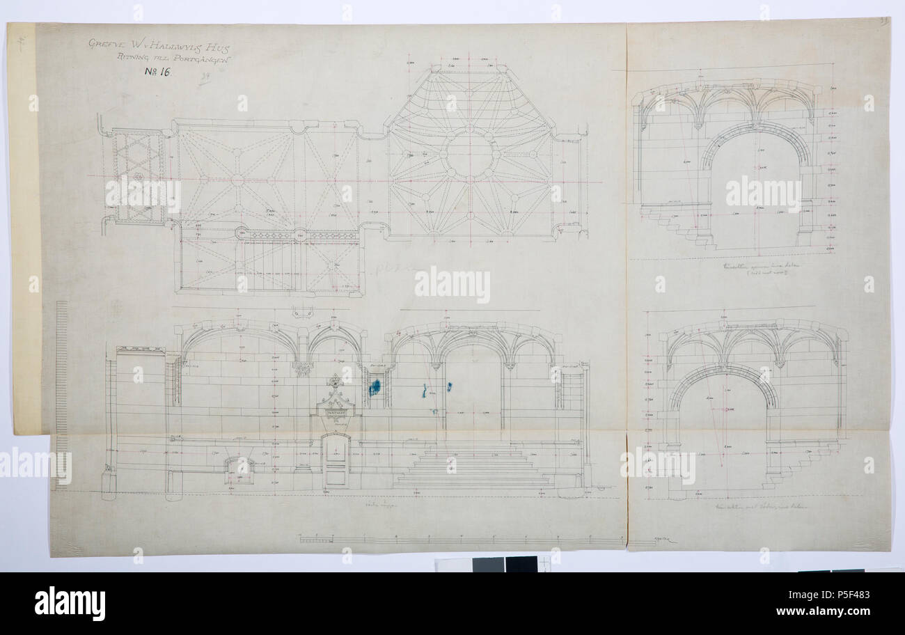 Inv.nr:LXIV:III:B.b.b.39. 119 Arbetsritningar, fastigheten nr 4 Hamngatan. Portgången - Hallwylska museet - 105301 Foto Stock