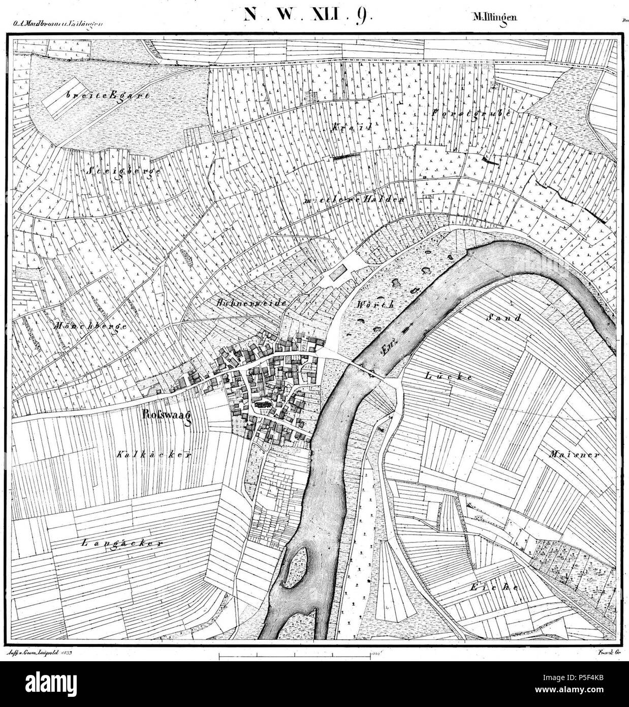 N/A. Deutsch: Roßwag auf der Urflurkarte NW XLI, Blatt 9, von 1833 . 1833. Statistisch-topographisches Bureau des Köngreichs Württemberg, geometra Luipold 28 1833 UFK NW XLI-9 LABW Staatsarchiv Ludwigsburg EL 68 VI Nr 8713 Bild 1 Foto Stock