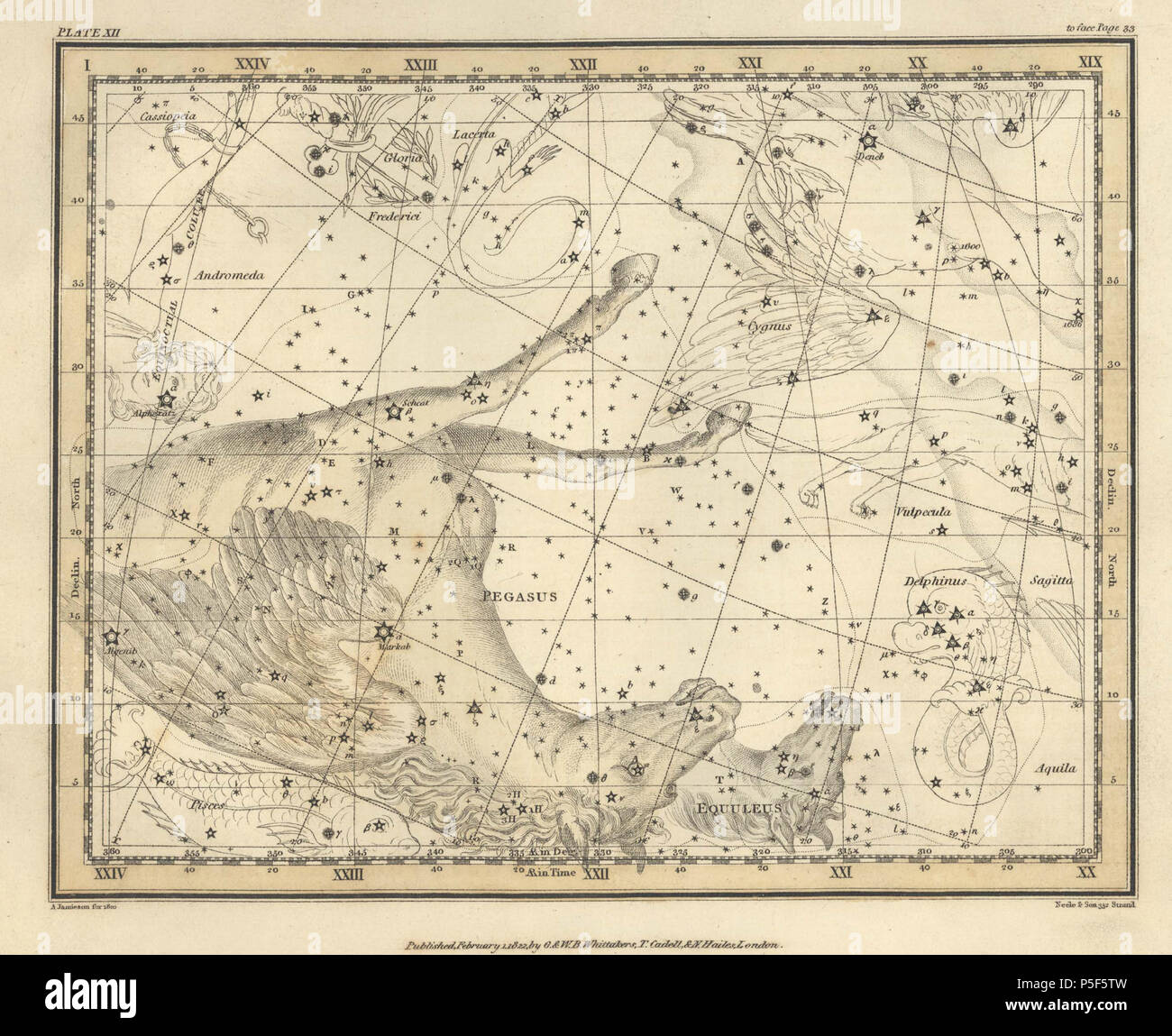 N/A. Piastra 12 da un atlante celeste comprendente un display sistematica del cielo in una serie di trenta mappe illustrato dalla descrizione scientifica dei loro contenuti e accompagnate da cataloghi delle stelle e esercizi astronomici . 1822. Alexander Jamieson 81 Alexander Jamieson Atlas-Plate celesti 12 Foto Stock
