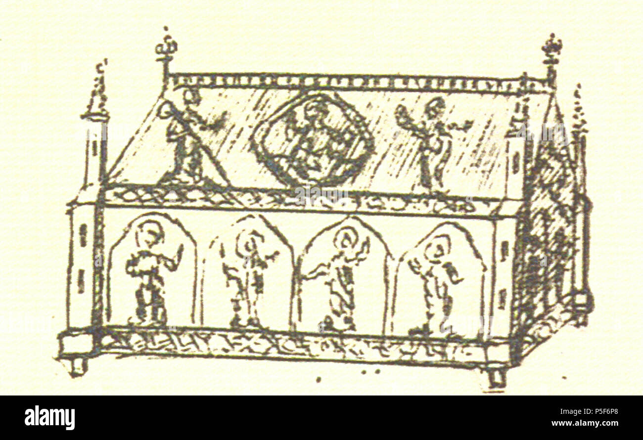 N/A. Deutsch: Federzeichnung der seit 1811 verlorenen spätgotischen Lübecker Eideskapelle des Rathauses Lübecker in forma eines gotischen Reliquiars durch den Lübecker Syndicus Carl Henrich Dreyer im Besitz des Archivs der Hansestadt Lübeck (Museo Dreyerianum Beato 190). Sie war nach den Beschreibungen silbervergoldet, einen (Lübecker) Fuß hoch wie lang und hatte ein Gewicht von 848 Gramm (=58 Sacco). Literatur: Friedrich Bruns, Hugo Rahtgens, Lutz Wilde: Die Bau- und Kunstdenkmäler der Hansestadt Lübeck. I banda, 2. Teil Rathaus und öffentliche Gebäude der Stadt. Max Schmidt-Römhild, Lubecca 1974, Foto Stock