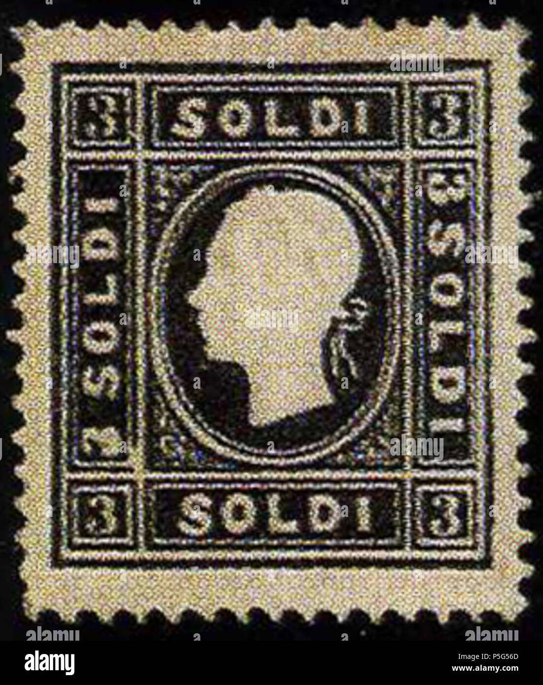 N/A. Français : 3 soldi noir pour la Lombardie-Vénétie, neuf. Tipo I, Michel N°7Ia. Lotto 3646 avec gomme vendu 680 DM74 . 1858 (scansione 2017-07-22). Post di impero austriaco 29 1858 3soldi LV schwarz Mi7Ia Foto Stock