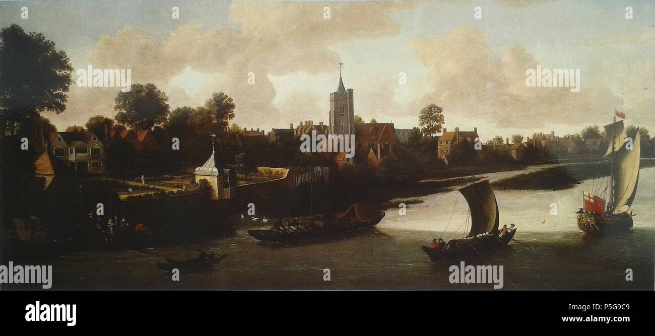 N/A. Inglese: Pittura Corney House di Chiswick dal fiume da Jacob Knyff, 1675-80. . Tra 1675 e 1680. N/A 381 Corney House di Chiswick dal fiume da Jacob Knyff 1675-80 Foto Stock