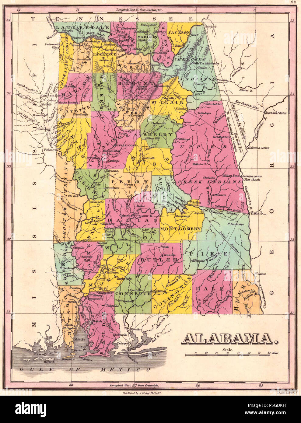 1833 Mappa di Alabama contee.jpeg Foto Stock