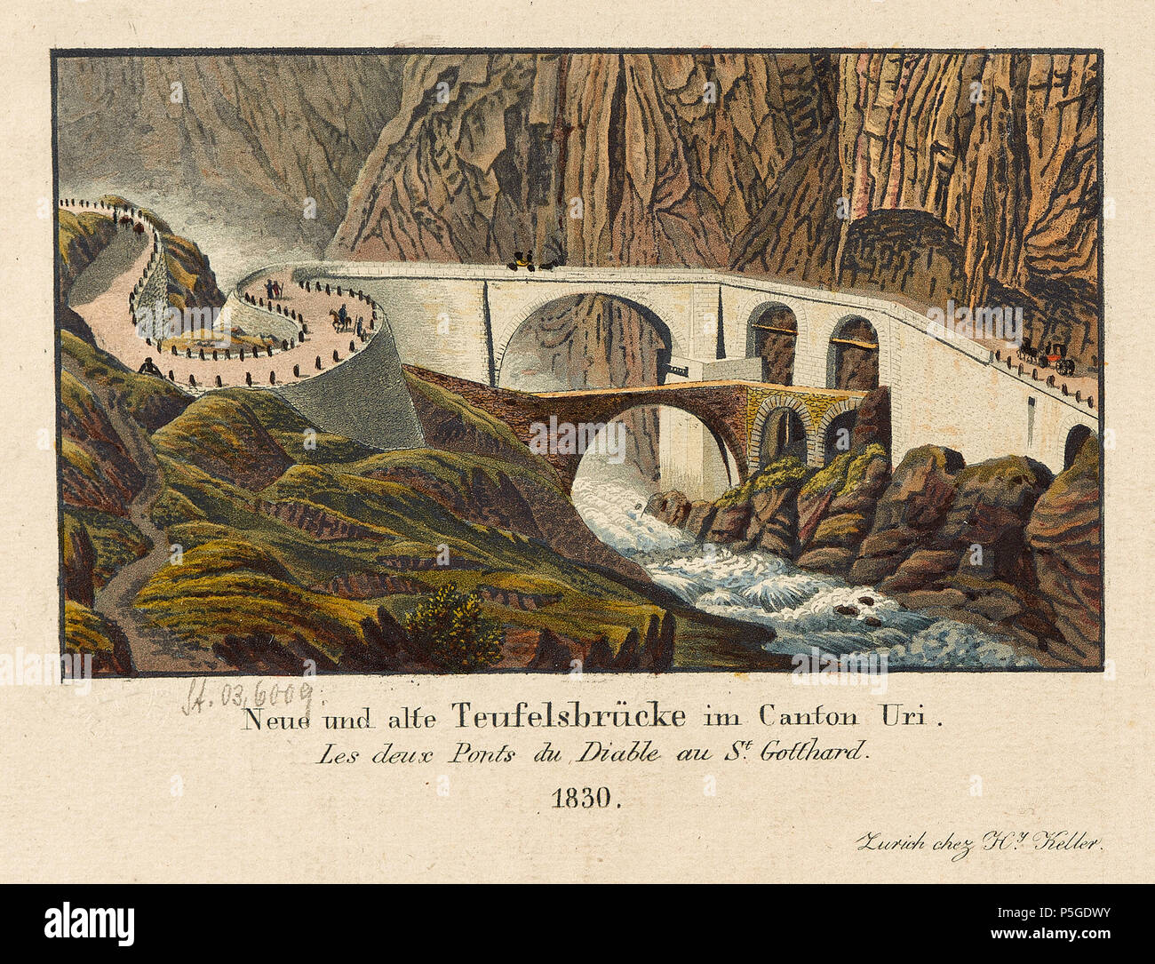 307 CH-NB - Neue und alte Teufelsbrücke im Canton Uri - Collezione Gugelmann - GS-GRAF-ANSI-UR-7 Foto Stock