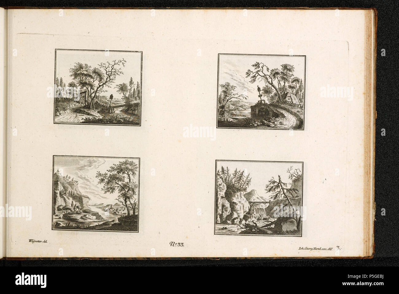 Stampe e Disegni dipartimento . [4 Landschaften]; n. 33 (Blatt 3); [recto links unten]: Weyrotter, del. [Unten Mitte]: N°. 33. [Unten rechts]: Ioh: Georg Hertel, exc. A.V. 3:; Vier Landschaften . Il XVIII secolo. Weirotter Franz Edmund [MalerIn/ZeichnerIn] 288 CH-NB - -4 Landschaften- - Collezione Gugelmann - GS-GUGE-2-i-97 Foto Stock