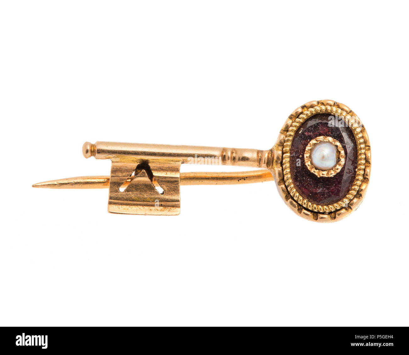 XXXVI:B.d.02. 247 Bröstnål av guld i formano av nyckel en med rubin och pärla, 1800-tal - Hallwylska museet - 110256 Foto Stock