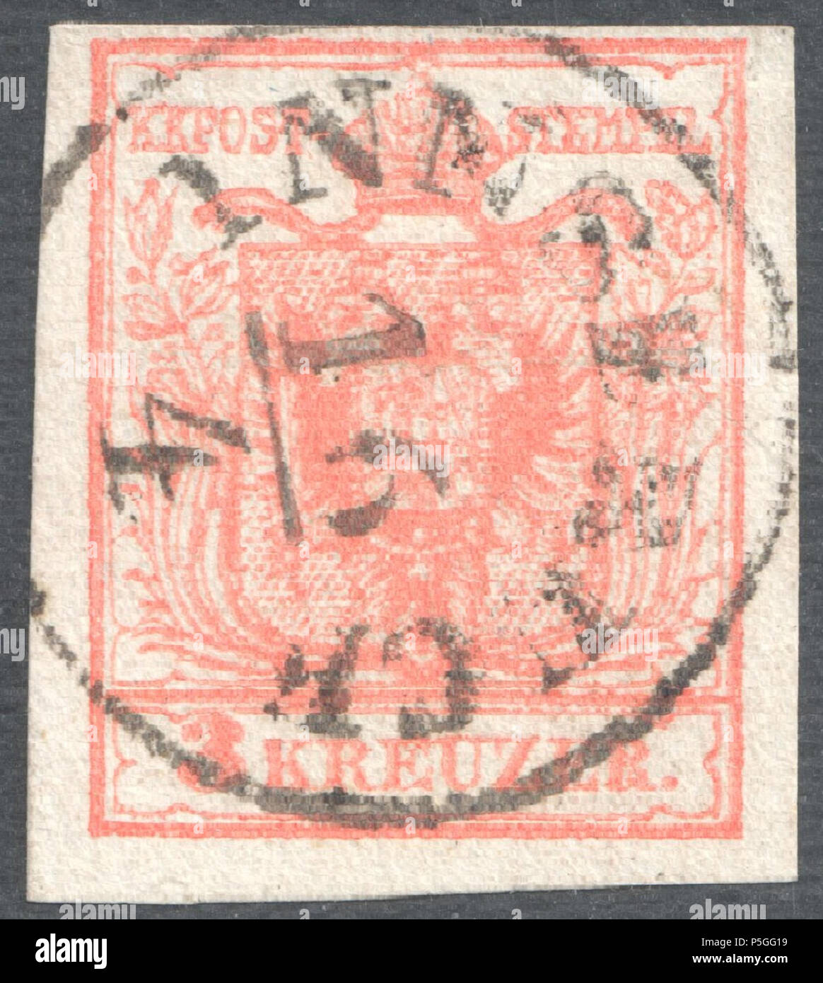 N/A. Inglese: KK austriaco timbro, 3 kr problema 1854, Ferchenbauer tipo IIIa, macchina di carta, rose, annullato a INSSBRUCK. Müller farà fede il timbro postale: 1082g tipo RS-f (2) . 1854. Post dell'Impero Austriaco 153 Austria 1854 IIIa INNSBRUCK Foto Stock
