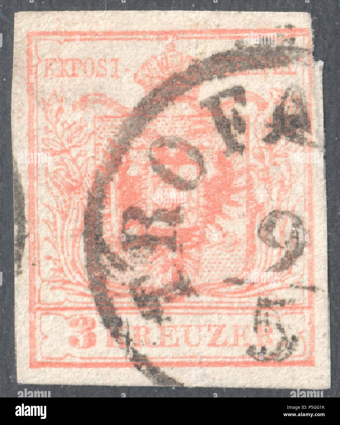 N/A. Inglese: KK austriaco timbro, 3 kr problema 1854, Ferchenbauer tipo IIIa, macchina di carta, rose, annullato a TROF(AIACH). Mu 2982 (15p). 1854. Post dell'Impero Austriaco 153 Austria 1854 IIIa TROF Foto Stock