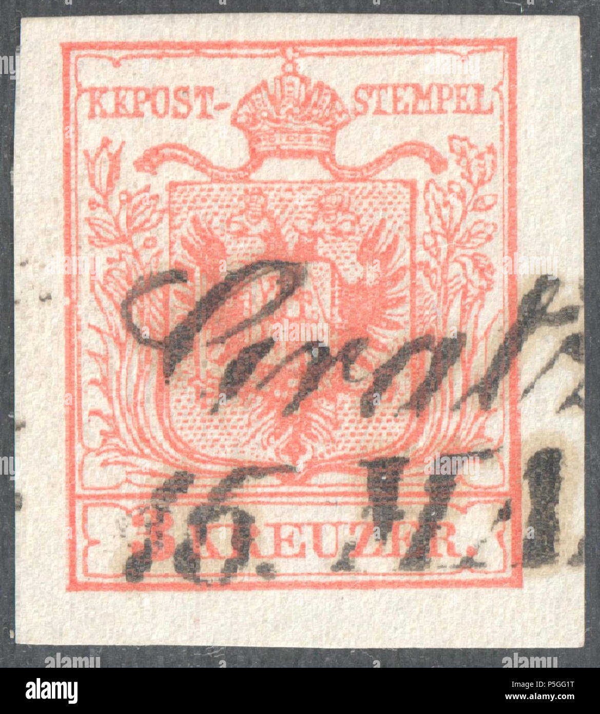 N/A. Inglese: KK austriaco timbro, 3 kr del problema 1854, Ferchenbauer tipo IIIa, macchina di carta, rose, annullato a Gratz, ora Graz. Müller farà fede il timbro postale: 843b di tipo sL-I (2) . 1854. Post dell'Impero Austriaco 153 Austria 1854 IIIa GRATZ Foto Stock