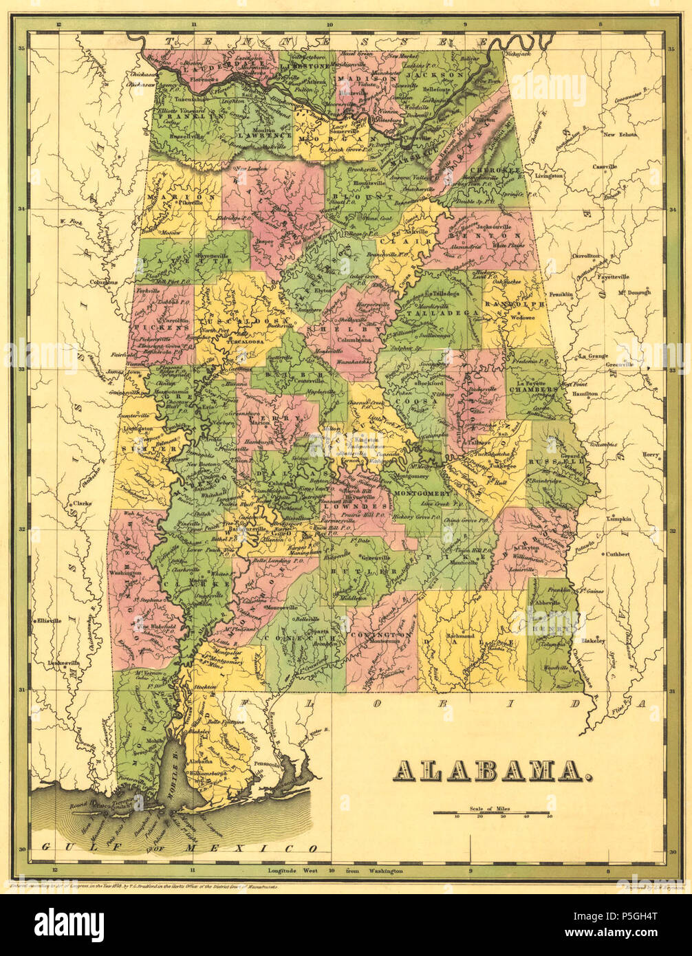 1838 Mappa di Alabama contee.jpeg Foto Stock