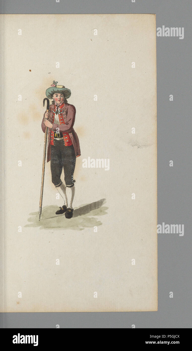 N/A. [Muttathaler-Jüngling, Kanton Schwytz]; Neue Sammlung von Schweizertrachten = Nouvelle collection de costumi suisses (Blatt 32); Männliche Ganzfigur in Tracht des Kantons Svitto. Männertracht; Muotathal . 1813. [König, Franz Niklaus ] 295 CH-NB - Collezione Gugelmann - GS-GUGE-106-183 Foto Stock
