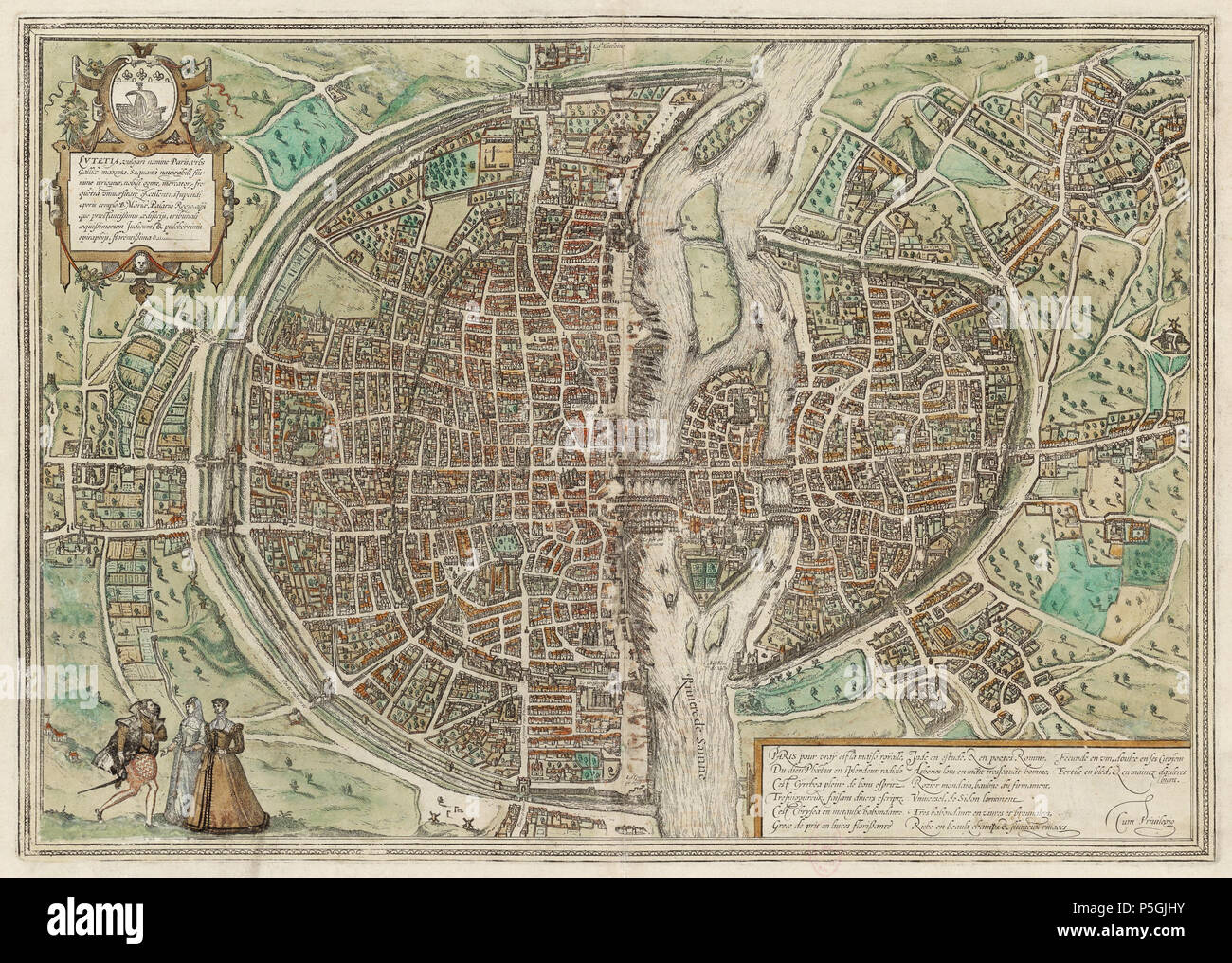 N/A. Un vecchio Mappa di Parigi. Il XVI secolo. Georg Braun; Frans Hogenberg 231 Braun HAAB di Parigi Foto Stock