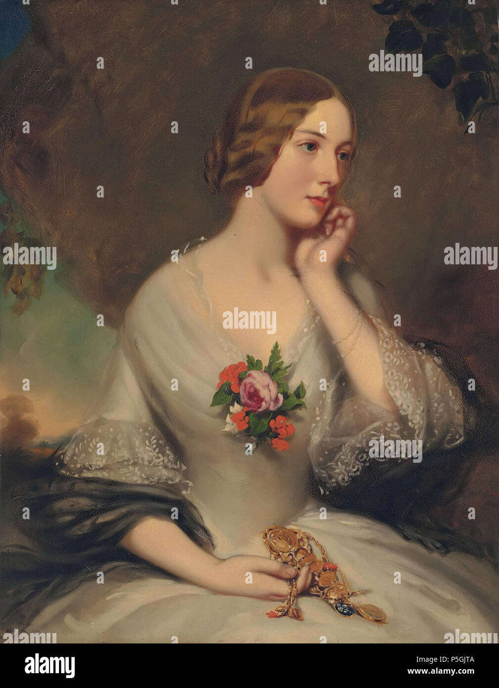N/A. Inglese: Elizabeth Baring, née Sturt (1827-1867), moglie di Tommaso George Baring, 1° Conte di Northbrook olio su tela 91,5 x 71,2 cm firmato b.r.: R Buckner f . Xix secolo. Richard Buckner (1812-1883) nomi alternativi R. Buckner Descrizione pittore inglese Data di nascita e morte 25 Ottobre 1812 12 agosto 1883 Luogo di nascita e morte Woolwich, Londra, Inghilterra Londra sede di lavoro Londra (1830-1897) Autorità di controllo : Q13416925 VIAF:95754414 ULAN:500012033 RKD:13816 505 Elizabeth Baring, da Richard Buckner Foto Stock