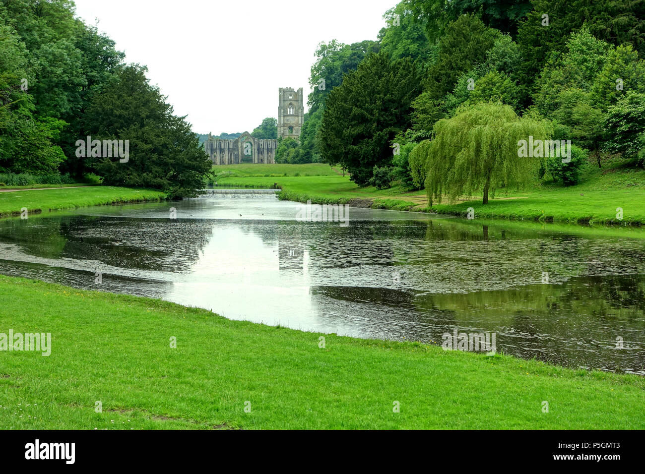 N/A. Inglese: veduta distante - Fountains Abbey - North Yorkshire, Inghilterra. 14 giugno 2016, 10:34:50. Daderot 458 veduta distante - Fountains Abbey - North Yorkshire, Inghilterra - DSC00956 Foto Stock