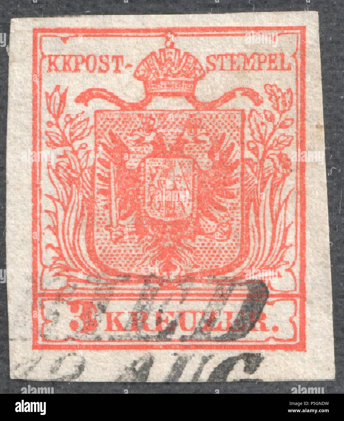 N/A. Inglese: Austria 1850 3Kr, tipo Ia carta a mano. Con timbro postale RIED. Deutsch: Österreich 1850 3 Kreuzer, Typ Ia1 Handpapier. RIED. Ferchenbauer timbro: 1850 3Ia1 carmine Müller farà fede il timbro postale: 2362un tipo IL-I (5) . 1850. Post di Austria 153 Austria 1850 3Kr Ia RIED Foto Stock