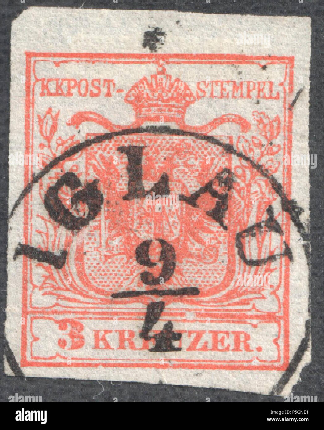 N/A. Inglese: Austria 1850 3Kr, tipo Ia carta a mano. Con timbro postale IGLAU. Deutsch: Österreich 1850 3 Kreuzer, Typ Handpapier Ia. IGLAU. Müller farà fede il timbro postale: 1067 d tipo RSs-f (5) . 1850. Post di Austria 153 Austria 1850 3Kr Ia IGLAU Foto Stock