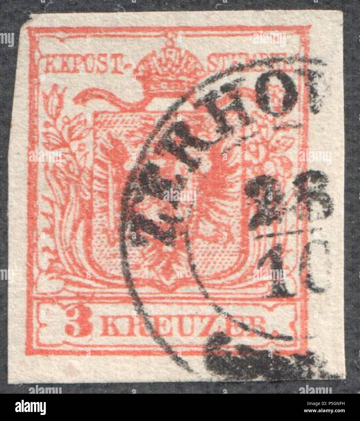 N/A. Inglese: Austria 1850 3Kr IIIa carta a mano. Farà fede il timbro postale 'ZERHOWITZ' (ora erhovice, Repubblica Ceca). Deutsch: Österreich 1850 3 Kreuzer, tipo IIIa Handpapier. "ZERHOWITZ'. Müller farà fede il timbro postale: 3340un tipo RDb-f (10) . 1850. Post di Austria 153 Austria 1850 3Kr IIIa ZERHOWITZ HP Foto Stock