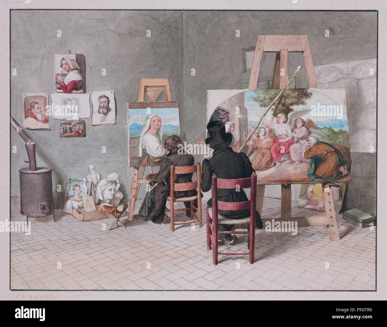 N A Inglese Bernhard Neher E Erwin Speckter Nel Loro Studio Di Roma Acquerello Su Un