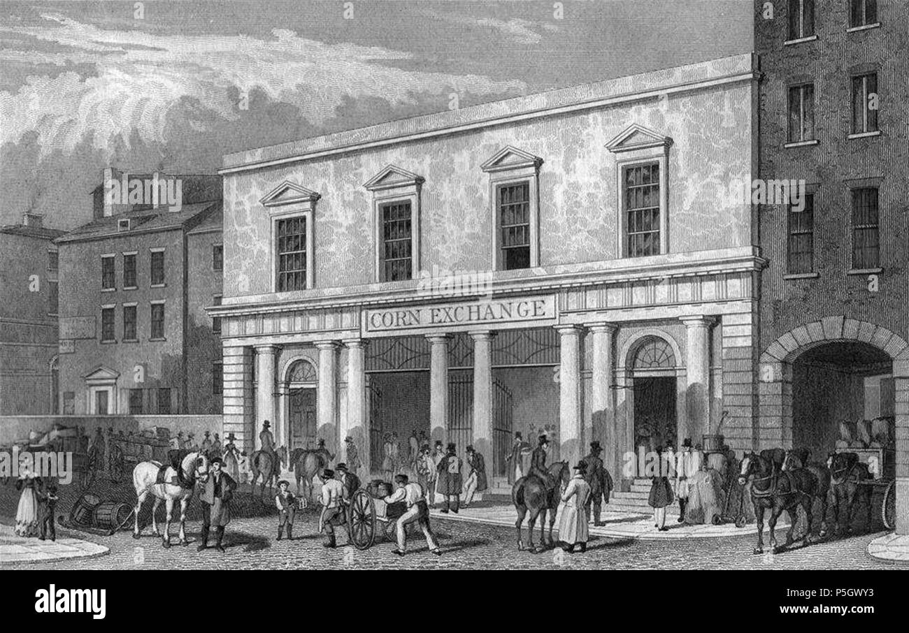 N/A. Inglese: 1827 incisione del Liverpool Corn Exchange in Brunswick Street da G & C Pyne, inciso da Thomas Dixon. 25 maggio 2017, 14:13:57. Disegnata da G.& C. Pyne, inciso da Thomas. Dixon 380 Corn Exchange, Liverpool 1827 Foto Stock