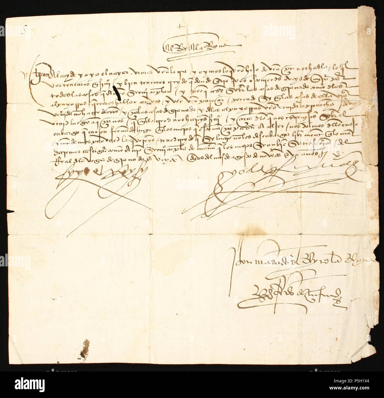 N/A. Español: Documento de los Reyes Católicos, 1491. Ubicado en el Fondo XLIX-1, Carpeta 1, Colección Adquisiciones Diversas del Centro de Estudios de Historia de México Carso. Inglese: Re Cattolici documento, 1491. 1491. Isabella di Castiglia e Ferdinando II di Aragona 13 1.- XLIX-1.1-1.1.0001 Foto Stock