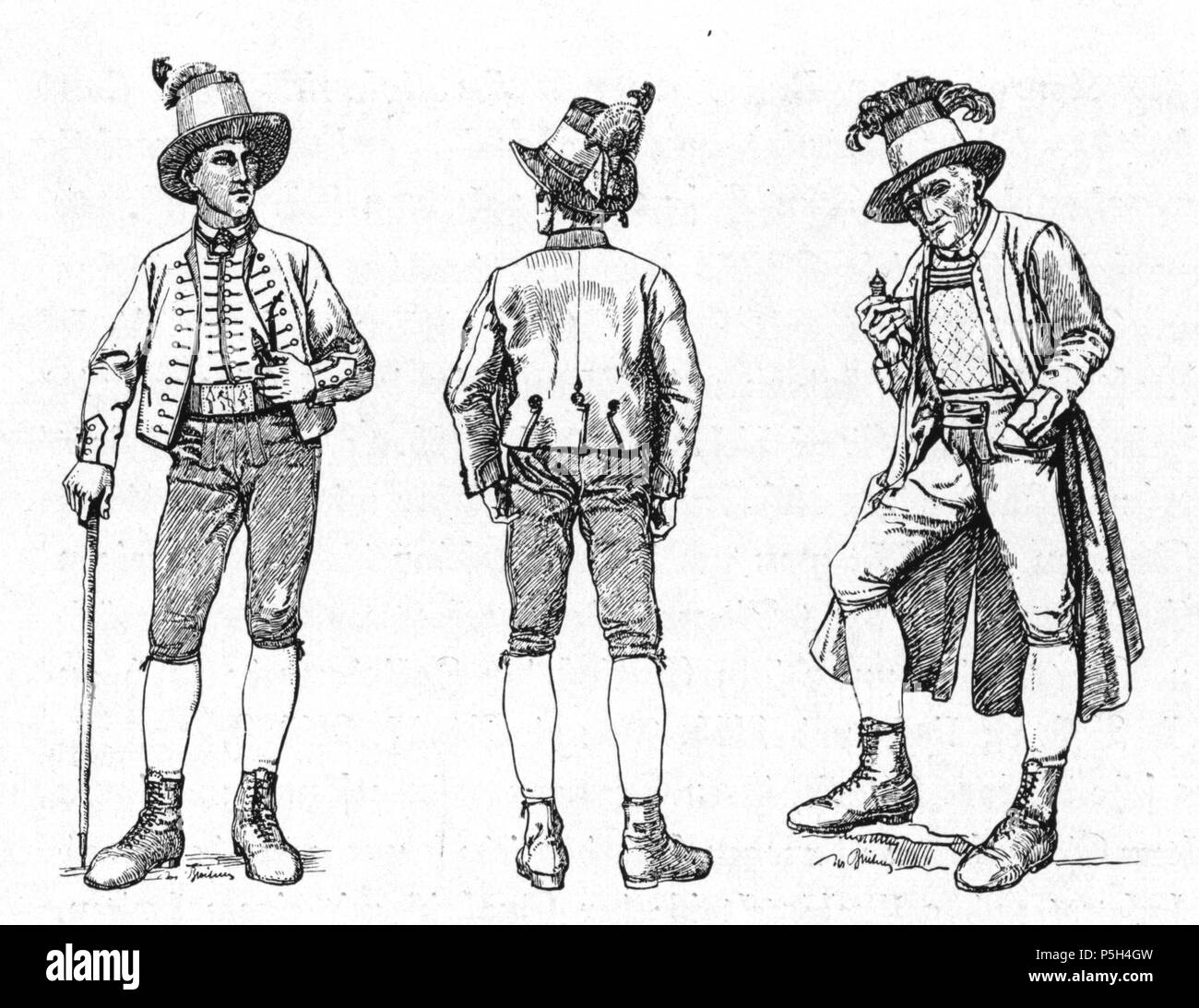 7 011 Alte Ausseeer Männertrachten um 1830 Foto Stock