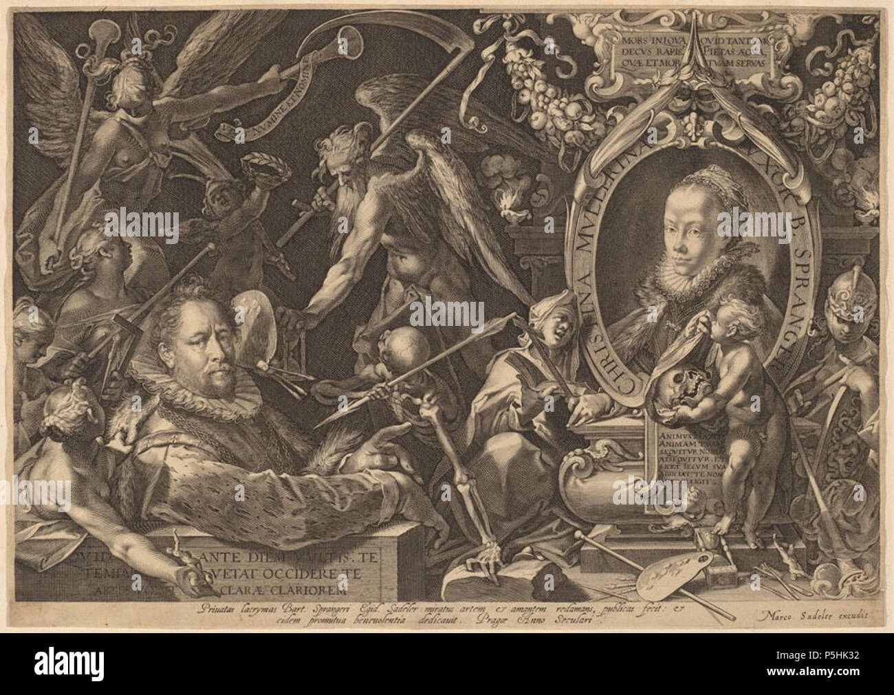 N/A. Bartholomaeus Spranger e la sua fine moglie Christina Muller da Egidio Sadeler II, dopo Bartholomaeus Spranger, 1585-1629. Incisione su carta vergata, 29,3 x 41,4 cm, National Gallery of Art di Washington . tra 1585 e 1629. Egidio Sadeler II 1 'Bartholomaeus Spranger e la sua fine moglie Christina Muller' da Egidio Sadeler II, dopo Bartholomaeus Spranger Foto Stock