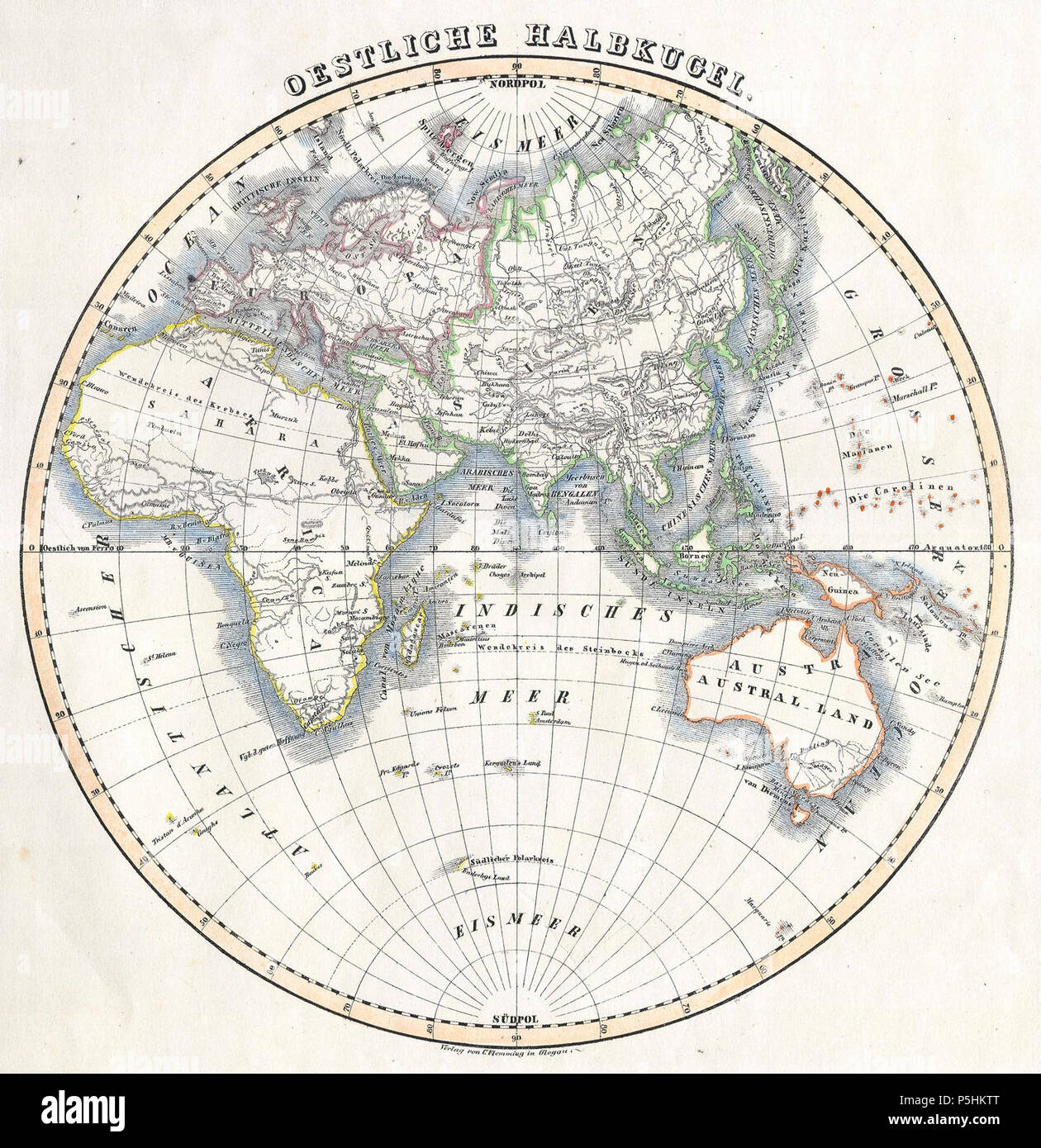 1844 Flemming mappa dell'Emisfero Orientale - Geographicus - EasternHemi-flemming-1844. Foto Stock