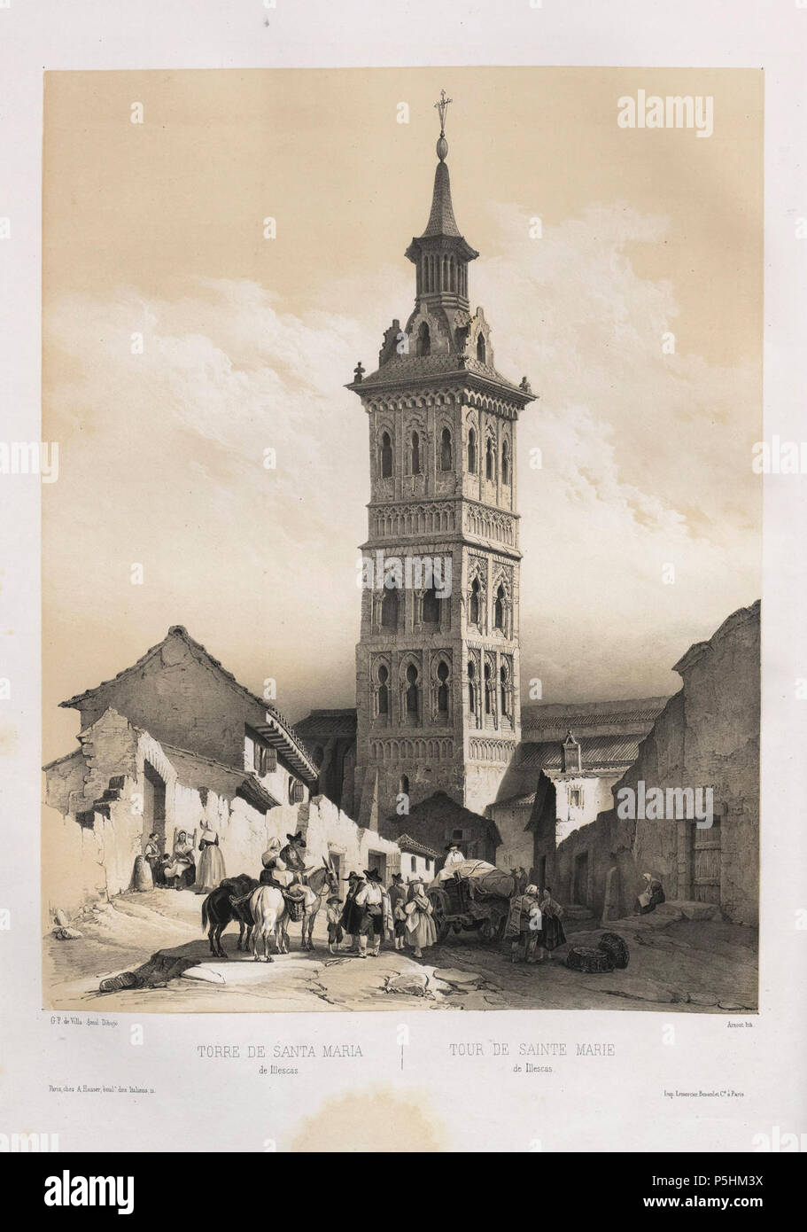 1844, España artística y monumentale, vistas y descripción de los Sitios y monumentos más notabili de España, vol 2, Torre de Santa María de Illescas. Foto Stock