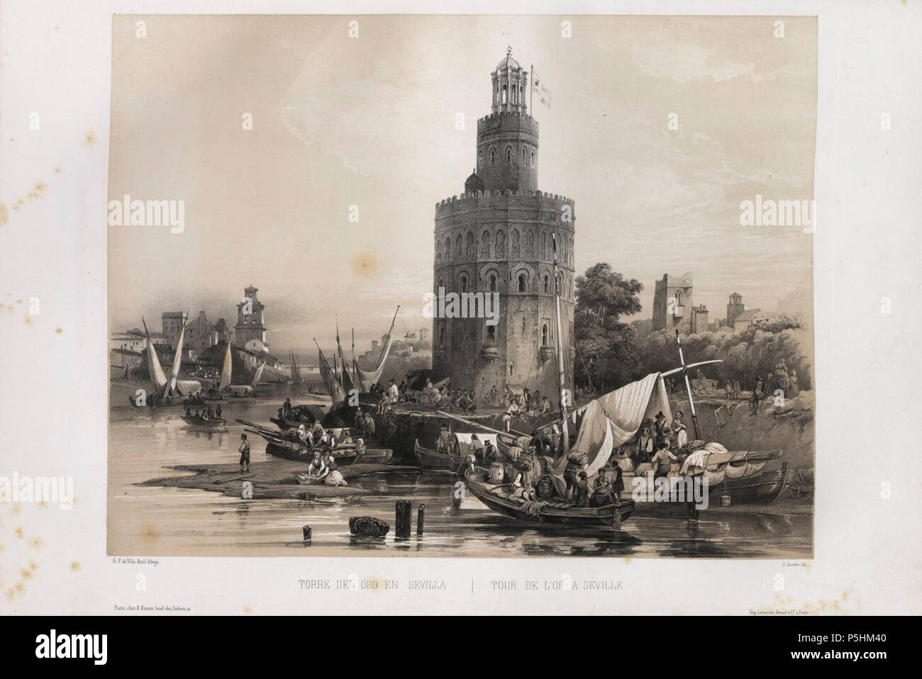 1844, España artística y monumentale, vistas y descripción de los Sitios y monumentos más notabili de España, vol 2, Torre del Oro en Sevilla. Foto Stock