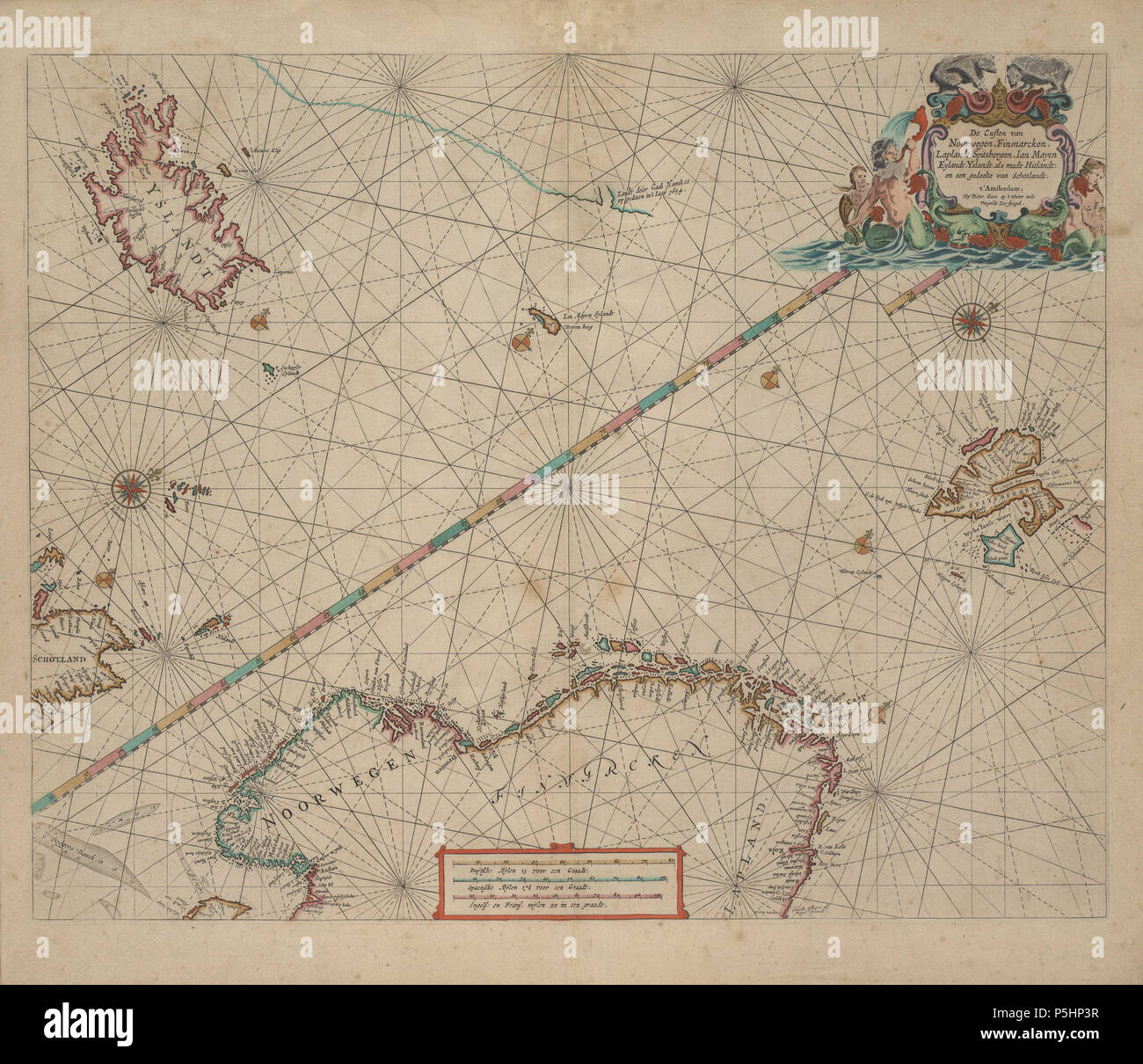 N/A. Deutsch: Karte von Pieter Goos, zeigt Nordsee und Europäisches Nordmeer samt den angrenzenden Küsten inglese: mappa da Peter Goos, Mostra Mare di Norvegia, Mare del Nord e le coste adiacenti . 1663. Pieter Goos (1616-1675) Descrizione olandese cartografo Data di nascita e morte 1616 1675 Luogo di nascita e morte Amsterdam Amsterdam sede di lavoro autorità di Amsterdam control : Q3001923 VIAF:24902227 ISNI:0000 0000 7696 7665 LCCN:N94019918 Aprire Libreria:OL4878204A GND:129012327 WorldCat 19 1663 Mappa Pieter Goos northsea mare di Norvegia Foto Stock