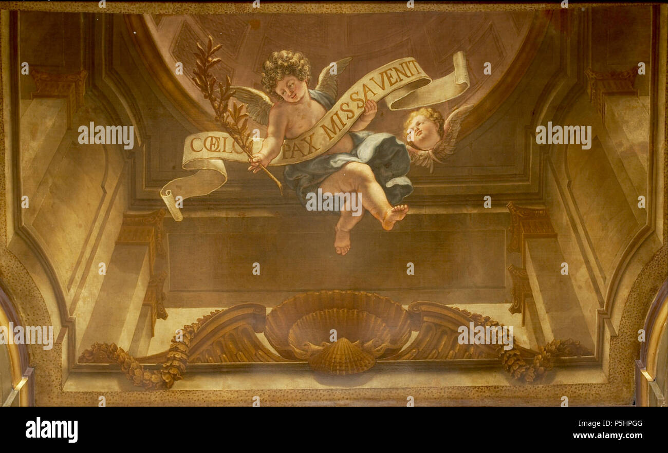 Inglese: Angelo della Pace con olive branch e pennant 1713. N/A 21 Jacques Ignazio de Roore - Angelo della Pace con olive branch e pennant Foto Stock