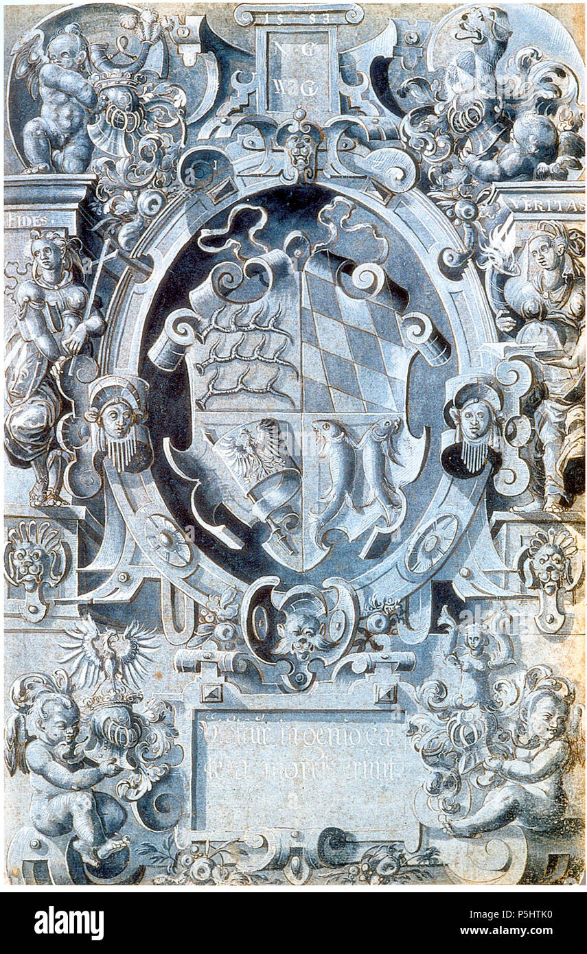 N/A. Deutsch: Renaissancewappen (Lavierte Federzeichnung) . 1583. Jakob Züberlein (1556-1607) nomi alternativi Zuberlin, Jakob; Zäberlin, Jakob; Ziberlen, Jakob; Zuberlin, Jakob; Züberlin, Jakob; Züberlein, Jacob Descrizione sua volta xilografo tedesco Data di nascita e morte 26 Febbraio 1556 prima del 15 ottobre 1607 Luogo di nascita e morte Heidelberg Tübingen periodo di lavoro 1574-1604 sede di lavoro Tübingen competente controllo : Q16215609 VIAF:18287378 ULAN:500049327 GND:128866012 RKD:86598 36 2Renaissancewappen Foto Stock