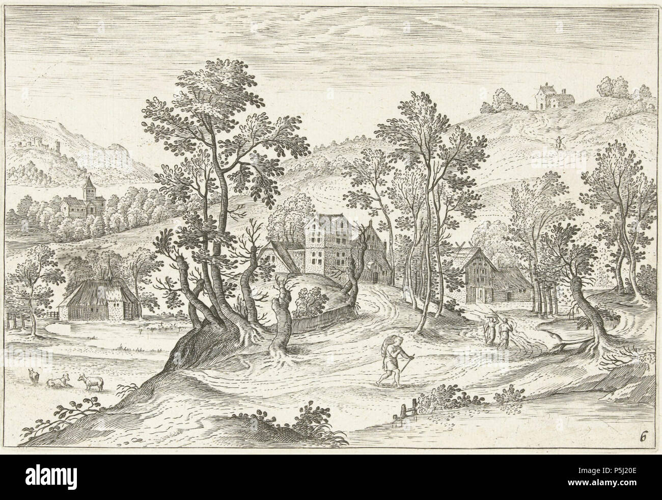 Inglese: Paesaggio con scuotipaglia tra il 1578 e il 1618. N/A 63 Adriaen Collaert, Jacob più truci - Paesaggio con scuotipaglia Foto Stock