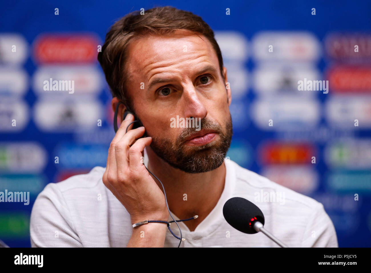Kaliningrad, Russia, 27 giugno 2018. Inghilterra Manager Gareth Southgate durante un'Inghilterra conferenza stampa, prima della loro 2018 Coppa del Mondo FIFA Gruppo G il match contro il Belgio, a Kaliningrad Stadium il 27 giugno 2018 nella regione di Kaliningrad, Russia. (Foto di Daniel Chesterton/phcimages.com) Credit: Immagini di PHC/Alamy Live News Foto Stock