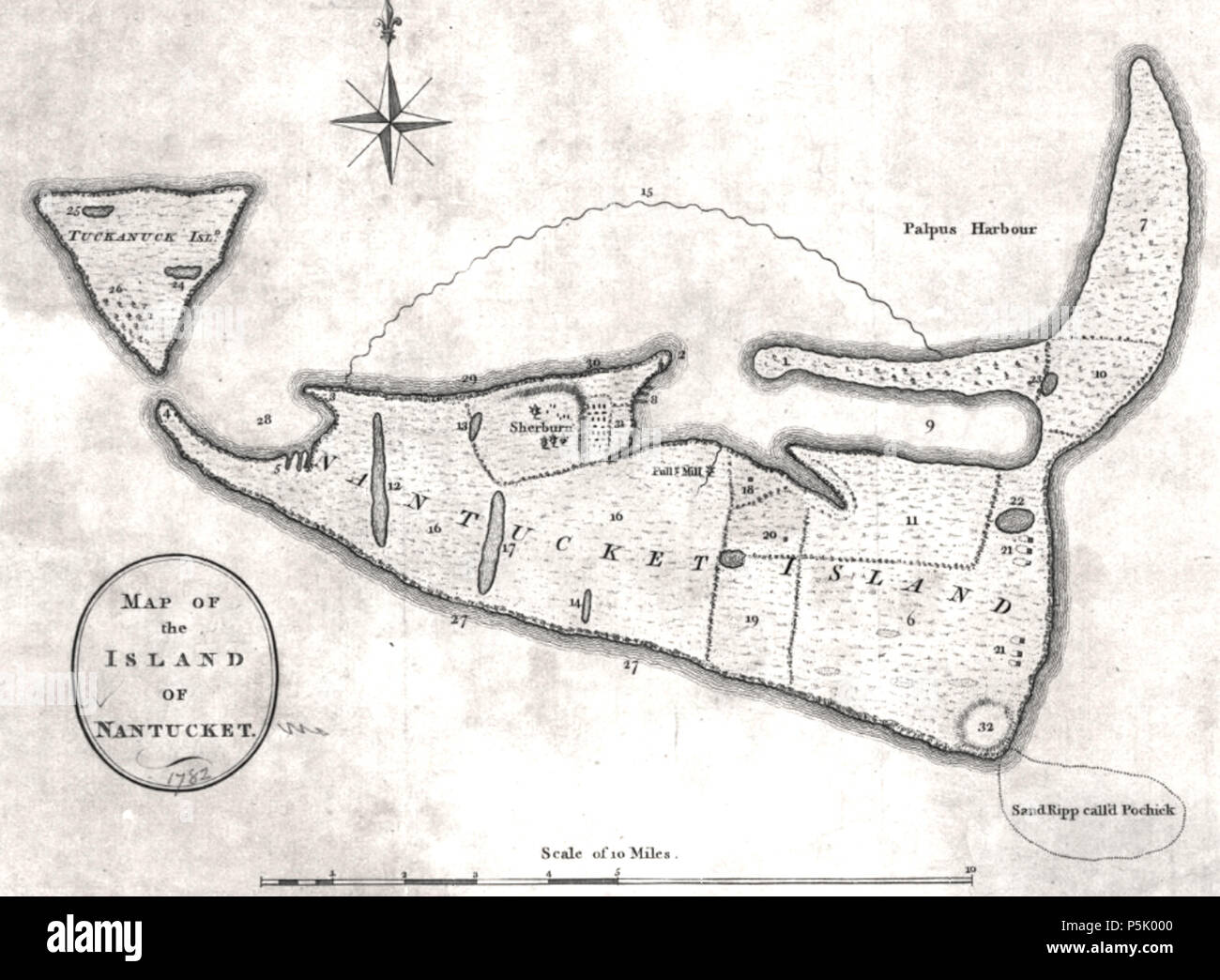 25 1782 Mappa dell'isola di Nantucket da Crèvecoeur BPL N48579 Foto Stock