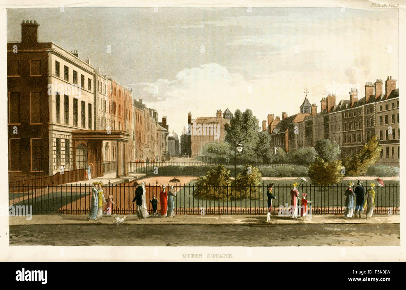 N/A. Inglese: una vista di Queen Square, il quartiere di Bloomsbury a Londra dal Ackermann's repository delle arti [1] . 1 settembre 1812. Ackermann (editore) 27 Queen Square, Bloomsbury, da Ackermann's repository delle arti, 1812 Foto Stock