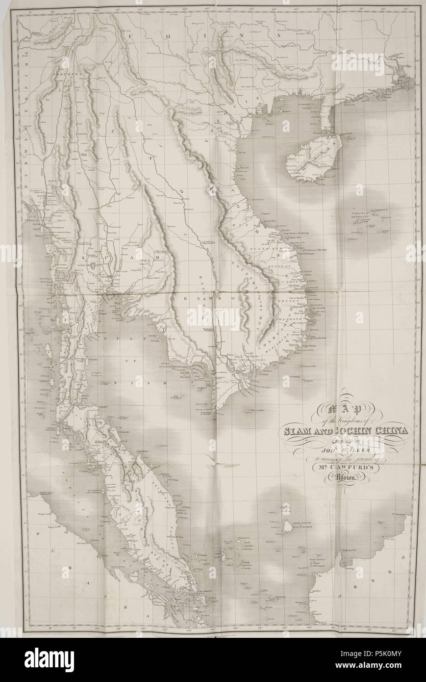 N/A. Inglese: Mappa del Kindoms del Siam e Cocincina, compilato da John Walker Deutsch: Karte von Tailandia (Siam) und der umgebenden Staaten: Cina, Laos, Birmania, Tonquin, Hainan, Kamboja, Batabang, Champon, Malacca-Straße, Sumatra . 1828. John Walker 28 1820 1829 Siam e Cocincina Giovanni Crawfurd ufficiale di un'ambasciata o Foto Stock