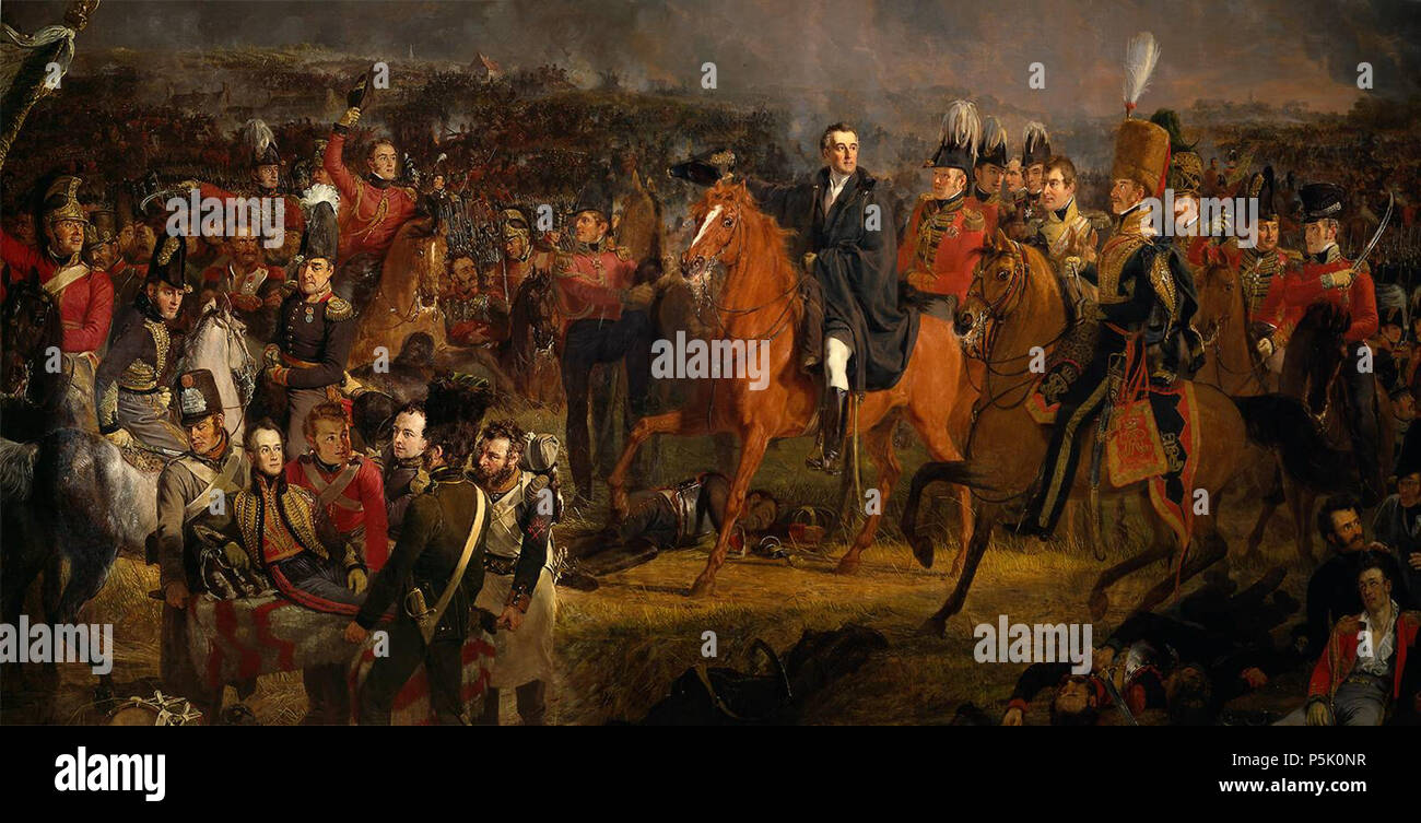 La battaglia di Waterloo, dettaglio . La battaglia di Waterloo, 18 giugno 1815, dettaglio mostrante il Duca di Wellington a cavallo. 1824. N/A 28 Jan Willem Pieneman00 Foto Stock
