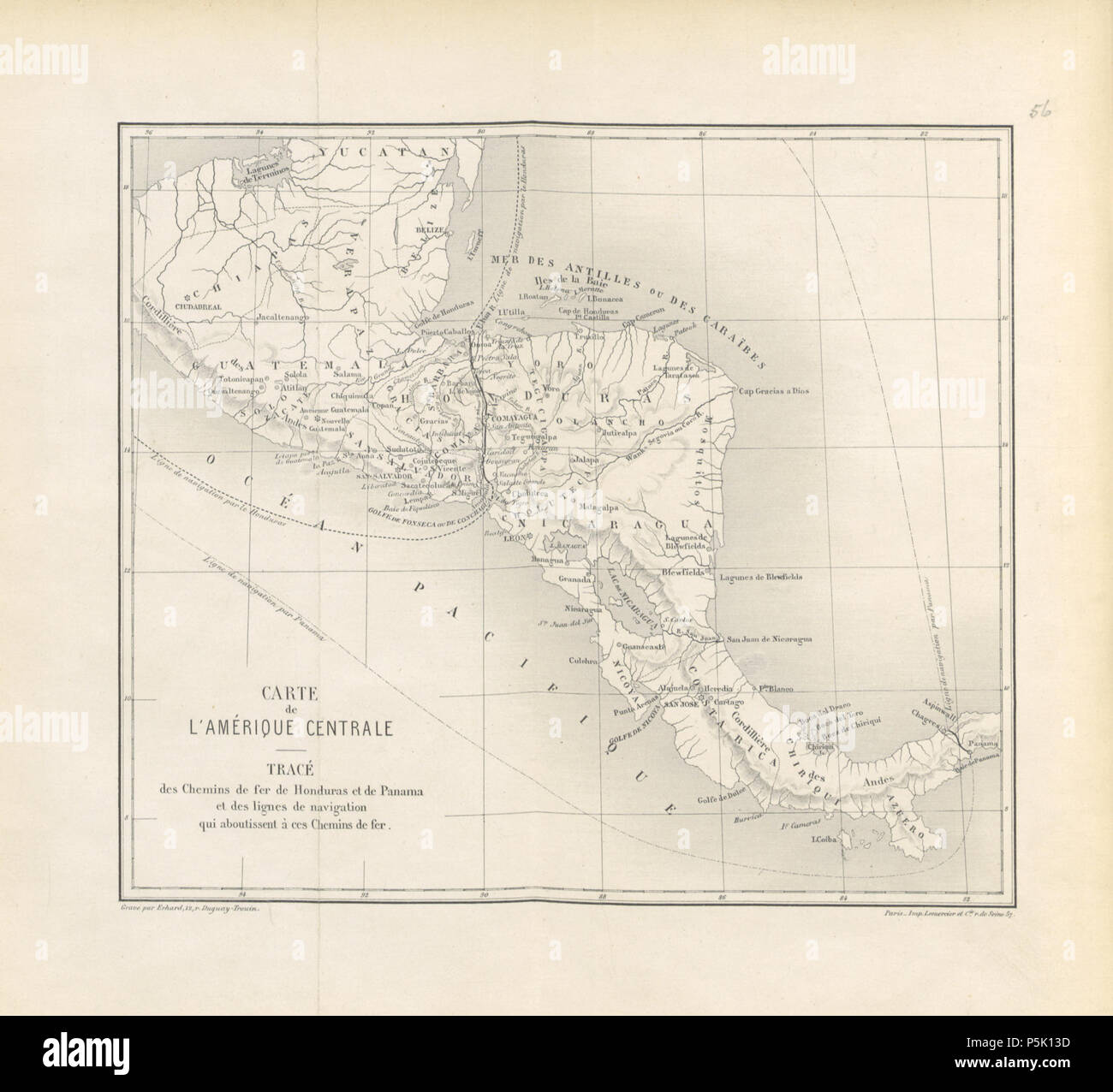 30 1866 mappa di America Centrale da une voie nouvelle à tavers l'Amérique Centrale Foto Stock