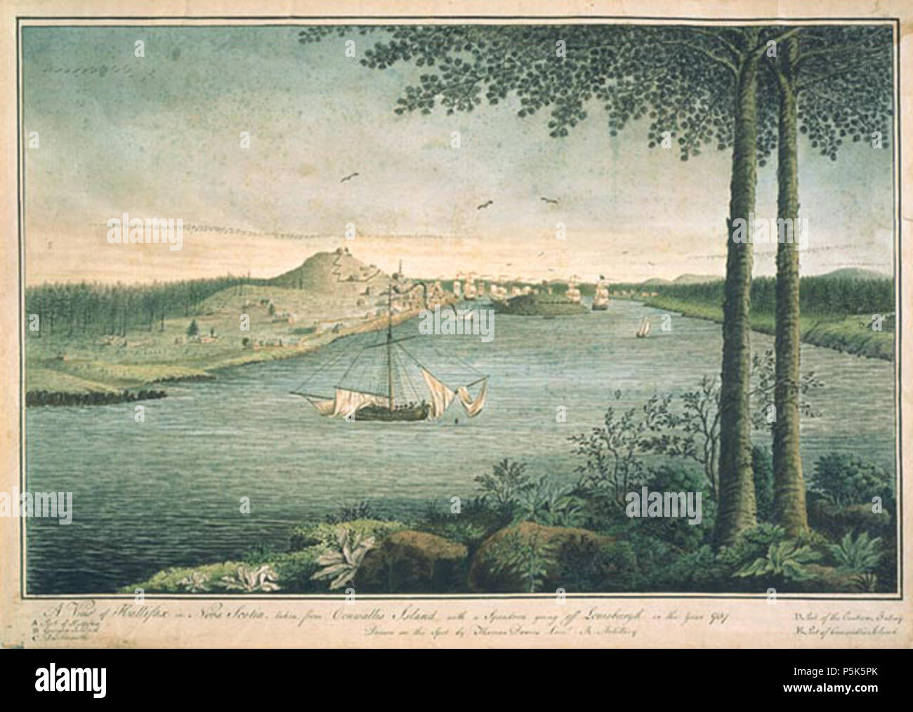 Una vista di Halifax in Nova Scotia, preso da Cornwallis Island, con uno squadrone di andare a Louisbourg, nell'anno 1757 . Inglese: una vista di Halifax in Nova Scotia, preso da Cornwallis Island, con uno squadrone di andare a Louisbourg, nell'anno 1757 . 1757. N/A 47 una vista di Halifax - Thomas Davies Foto Stock