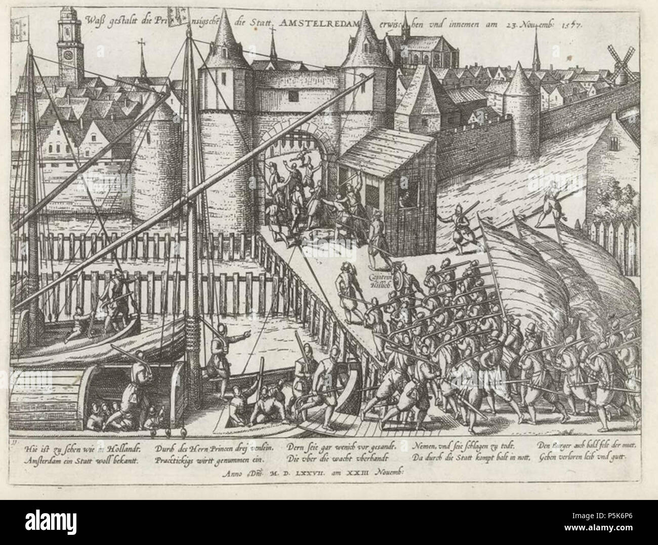 N/A. Inglese: Attacco a Amsterdam 1577 . Xvi secolo/16e eeuws 1577 - 1579. Franz Hogenberg 50 Aanslag op Amsterdam 1577 -0 Foto Stock